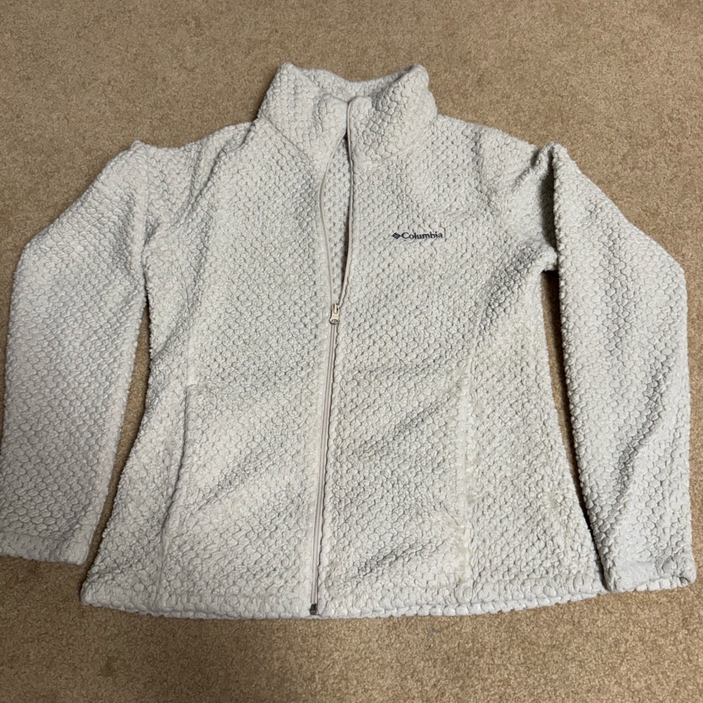 Columbia White Teddy Jacket Plush Fleece Stand-Up Collar
